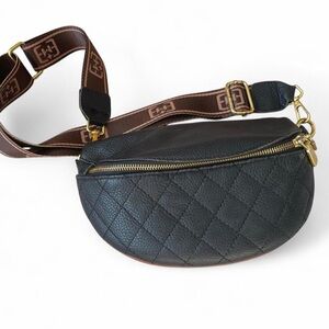 Women’s black and brown quilted leather bum bag
